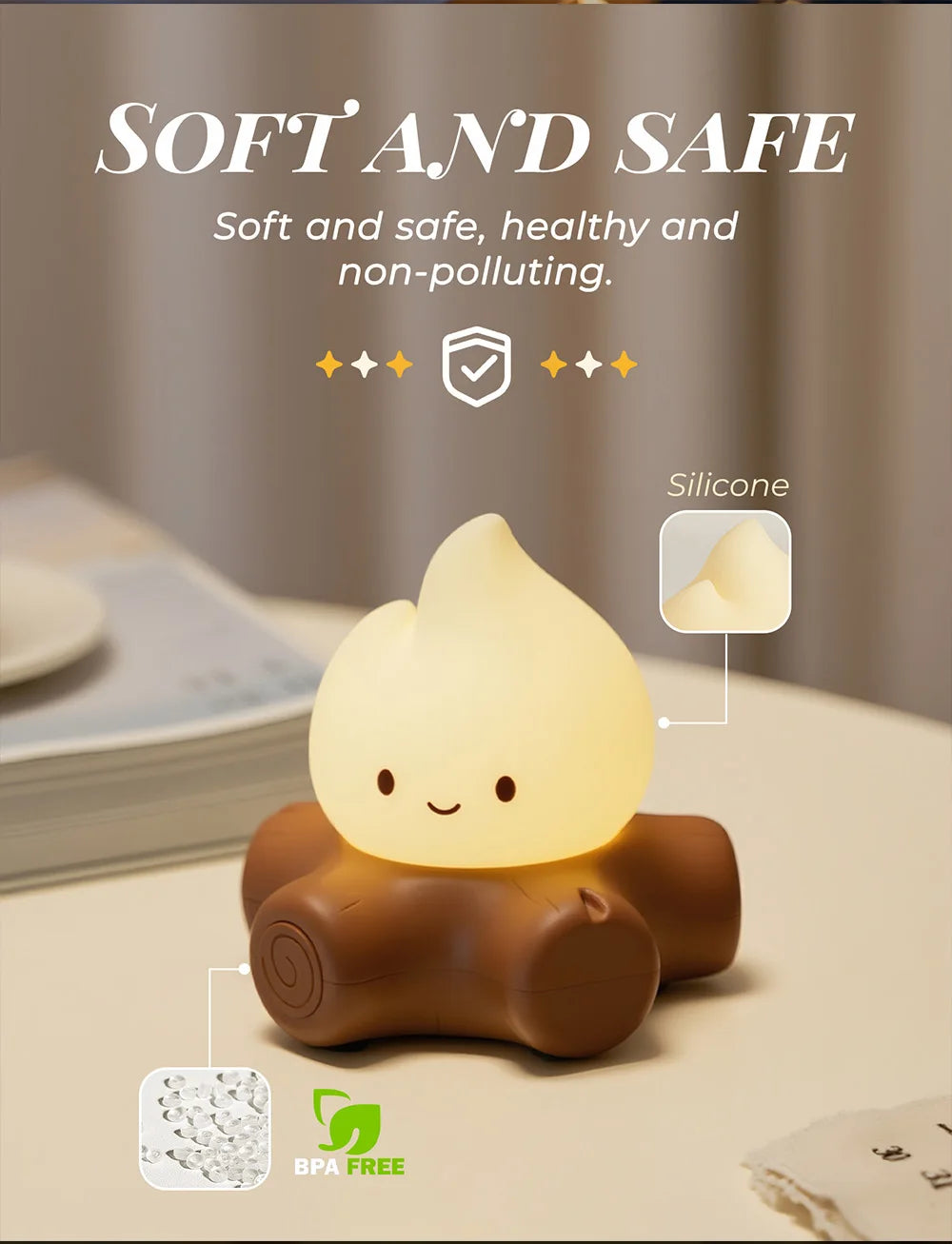 Veilleuse Feu de Camp LED avec Bruit Blanc – Lampe d’Ambiance pour Chambre d’Enfant