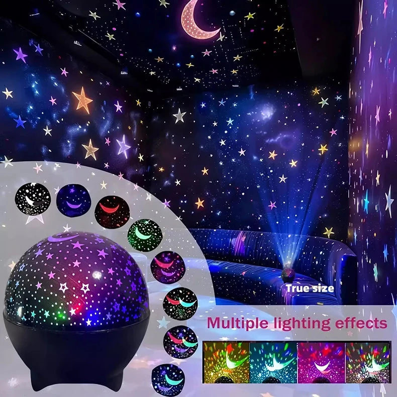 7 Modes RGB Night Lights LED Projector Light Starry Moon Projection Lamp 5V USB for Kids Present Christmas Gift Room Decorations