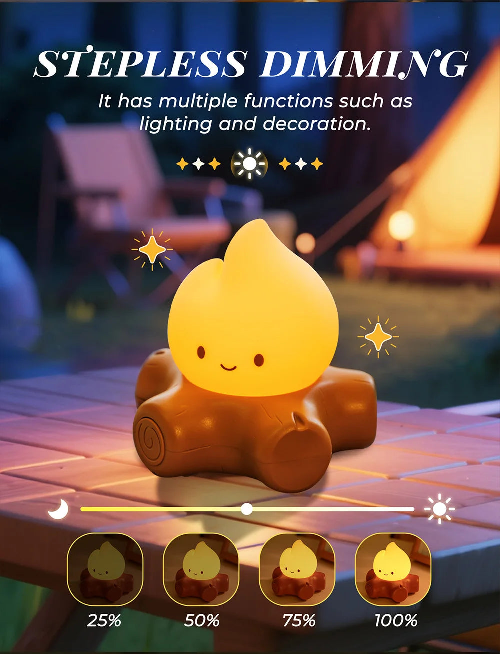 Veilleuse Feu de Camp LED avec Bruit Blanc – Lampe d’Ambiance pour Chambre d’Enfant