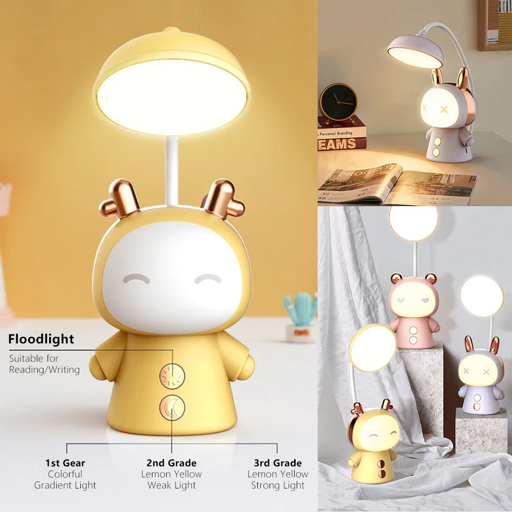 Cartoon Desk Lamp Eye Protection Energy-saving Reading Lamp USB Charging Sleeping Night Light LED Table Lamp for Kids Gift