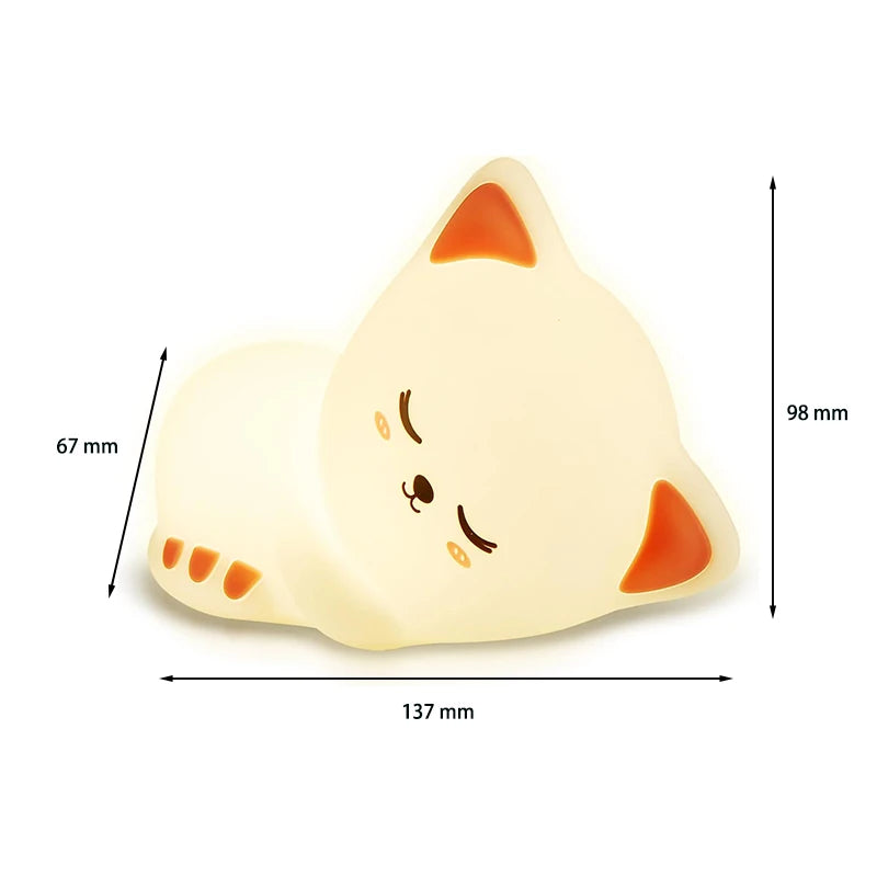 Veilleuse Enfant Chat 7 Couleurs – Lampe de Nuit Silicone Rechargeable avec Minuterie