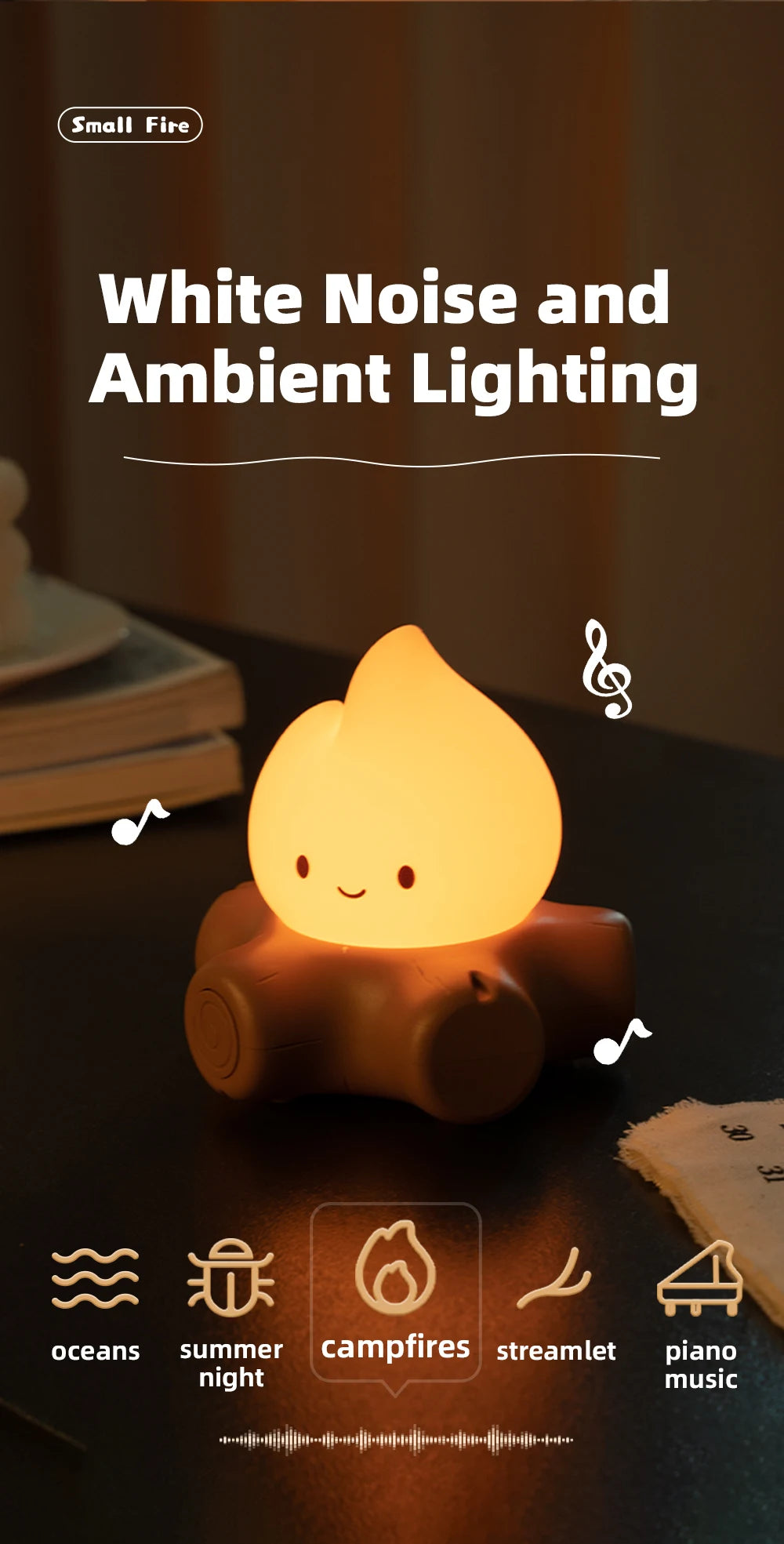Veilleuse Feu de Camp LED avec Bruit Blanc – Lampe d’Ambiance pour Chambre d’Enfant