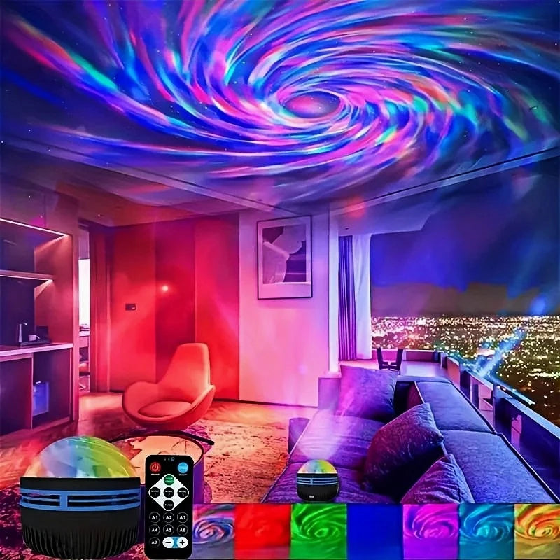 RGB Swirl Projection Remote Control Colorful Lamp LED Galaxy Projector Light Bedroom Night Light for Kids Living Room Party