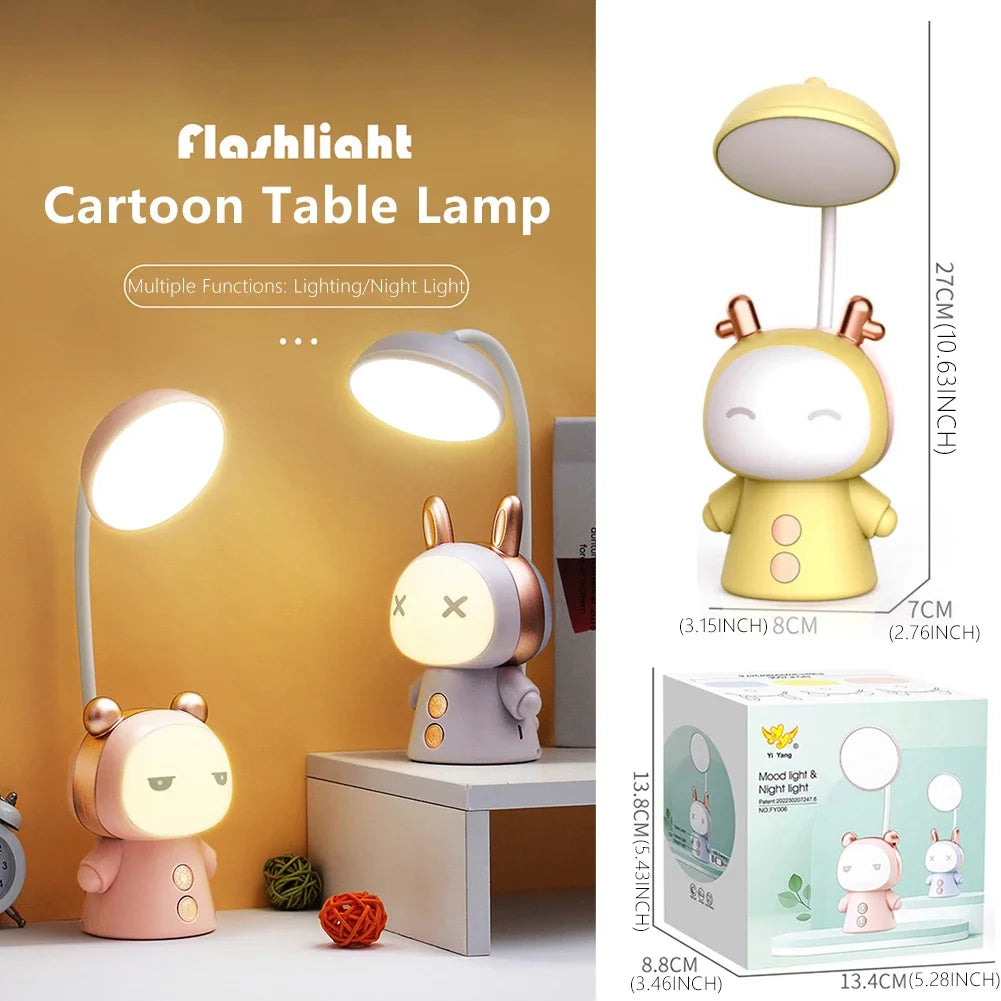 Cartoon Desk Lamp Eye Protection Energy-saving Reading Lamp USB Charging Sleeping Night Light LED Table Lamp for Kids Gift