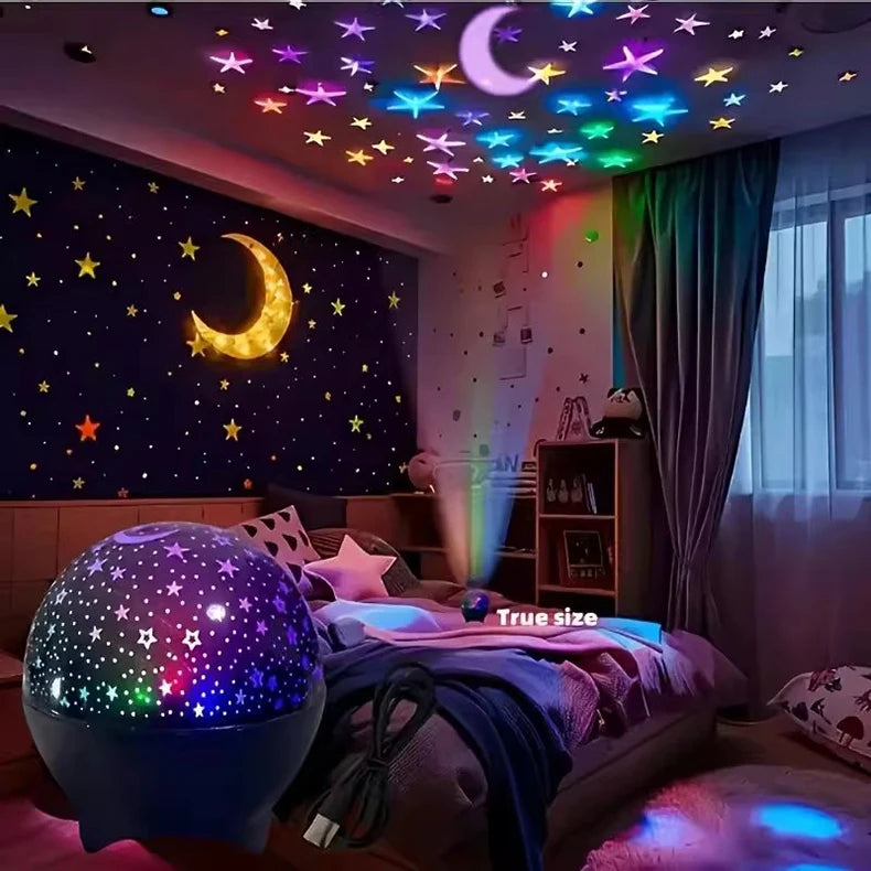 7 Modes RGB Night Lights LED Projector Light Starry Moon Projection Lamp 5V USB for Kids Present Christmas Gift Room Decorations