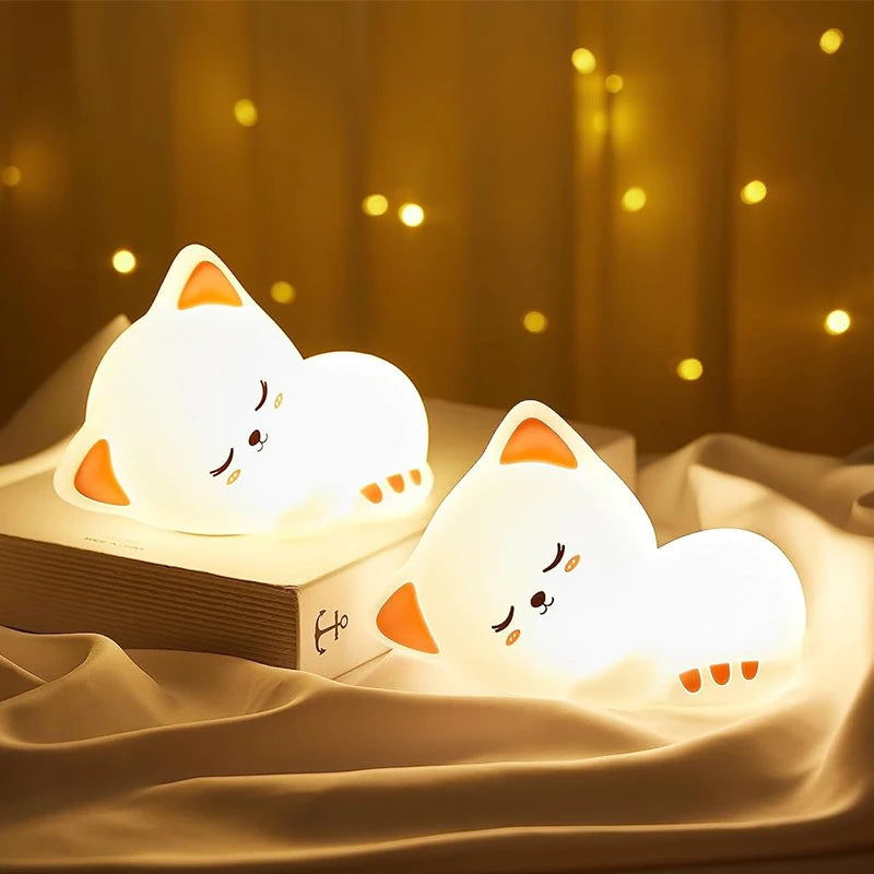 Veilleuse Enfant Chat 7 Couleurs – Lampe de Nuit Silicone Rechargeable avec Minuterie